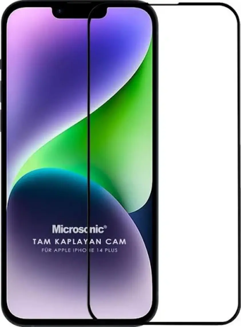 Microsonic Apple iPhone 14 Plus Tam Kaplayan Temperli Cam Ekran Koruyucu Siyah