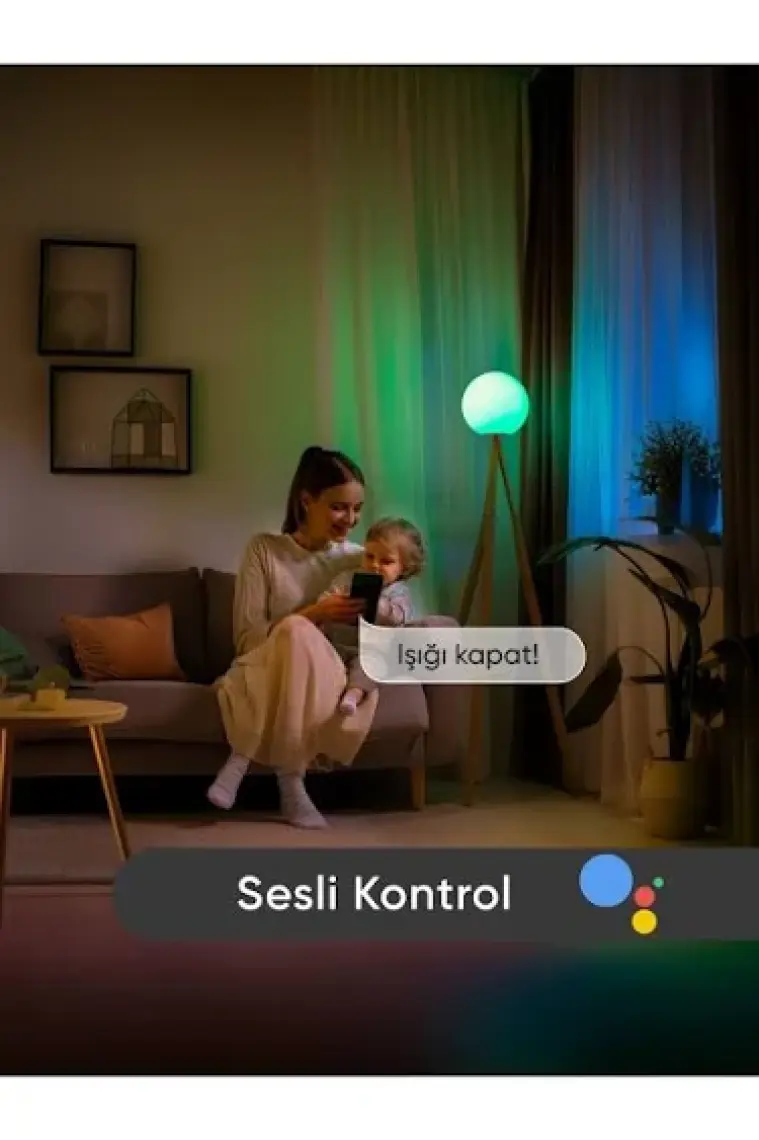 Akıllı RGB LED Ampul Wi-Fi 16M Renk, Uzaktan Kontrol ve Sesli Asistan Uyumlu