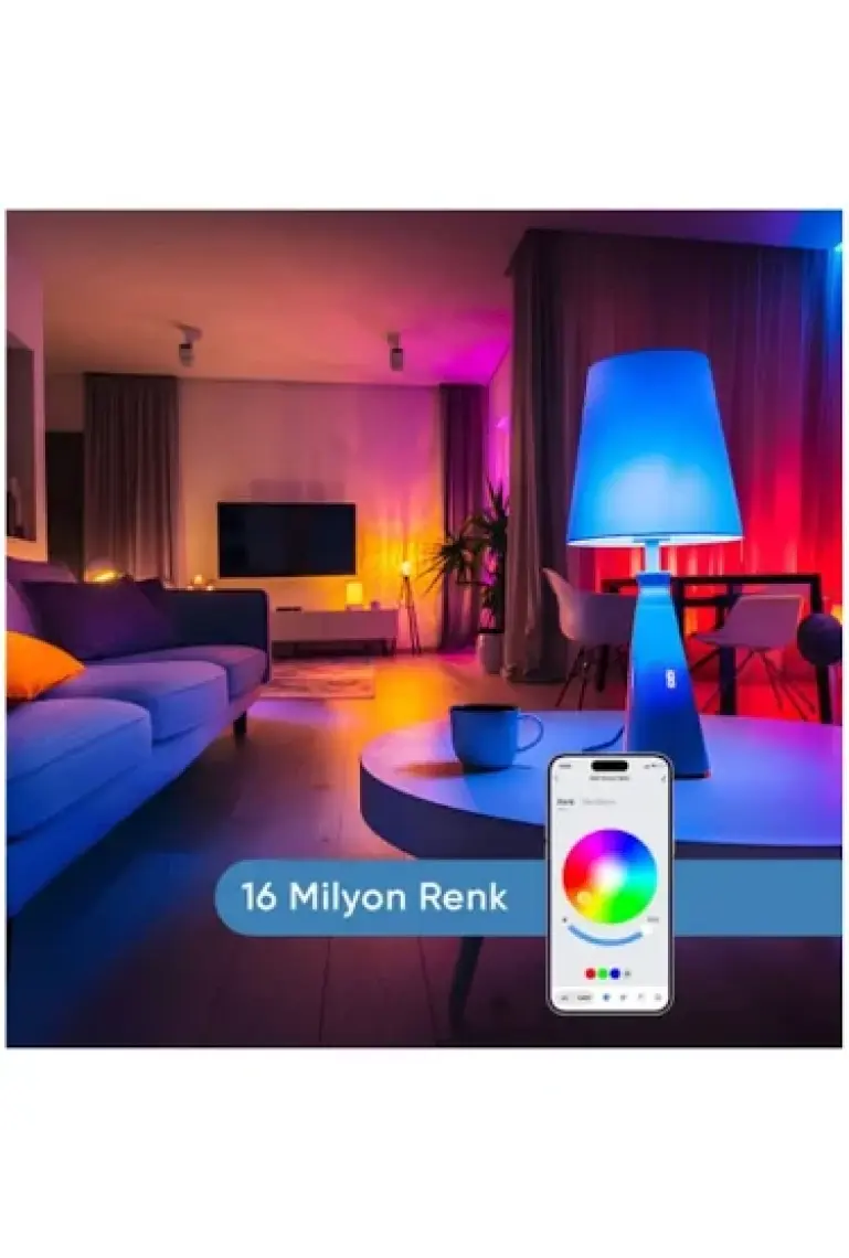 Akıllı RGB LED Ampul Wi-Fi 16M Renk, Uzaktan Kontrol ve Sesli Asistan Uyumlu