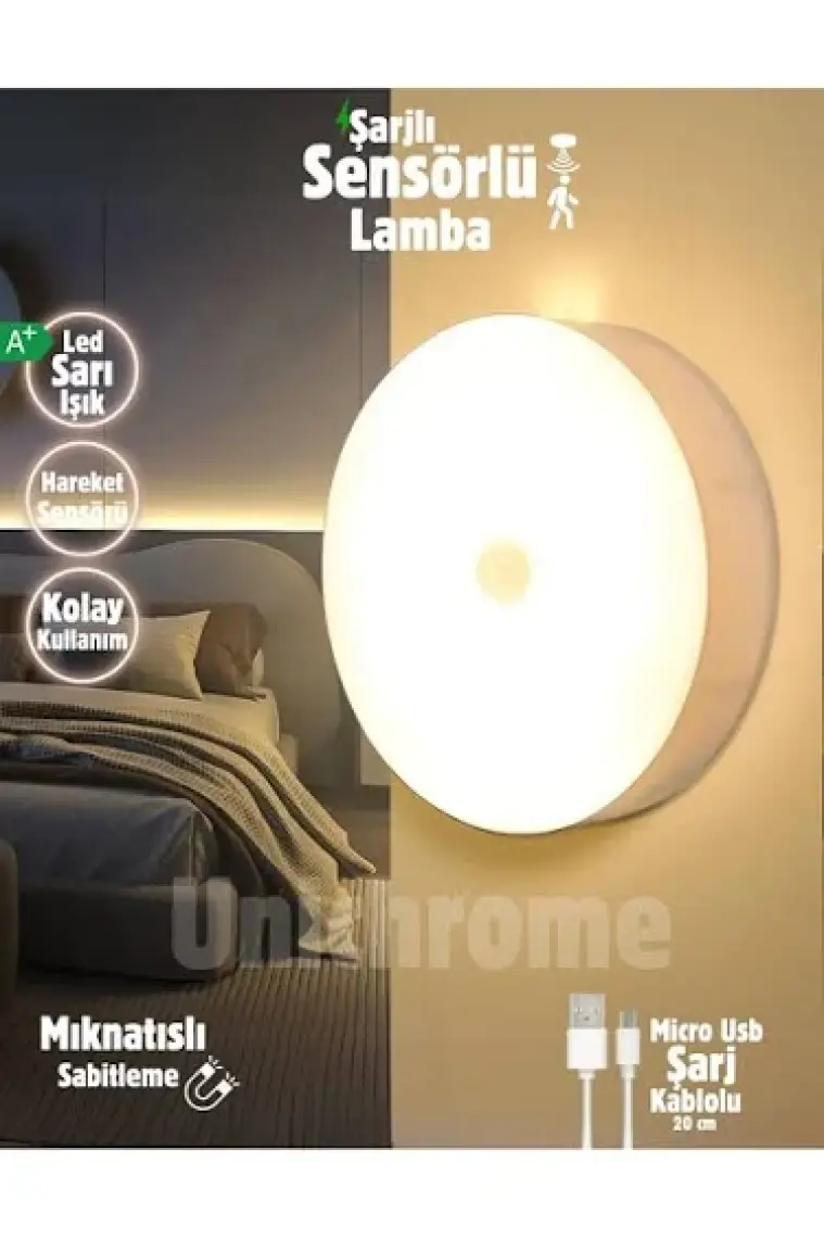 Hareket Sensörlü Usb Şarj Edilebilir Mıknatıslı Günışığı Led Işık Lamba Dolap Içi Ev Gece Lambası