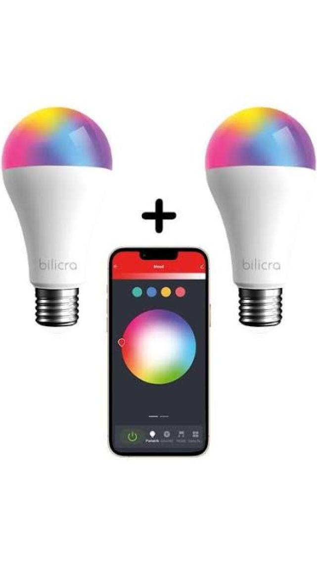 Bilicra Mood Akıllı Ampül - 2'li Set - 16 Milyon Renk Seçeneği & Wifi Üzerinden Kontrol