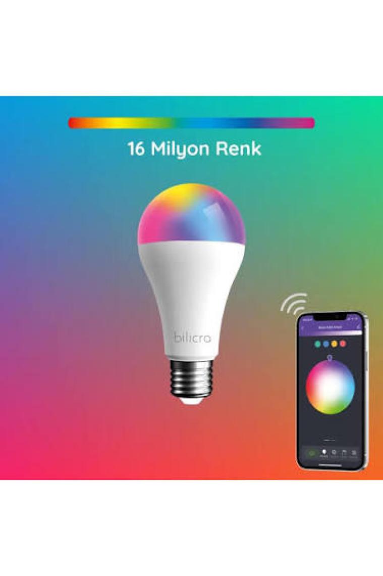 Bilicra Mood Akıllı Ampül - 2'li Set - 16 Milyon Renk Seçeneği & Wifi Üzerinden Kontrol