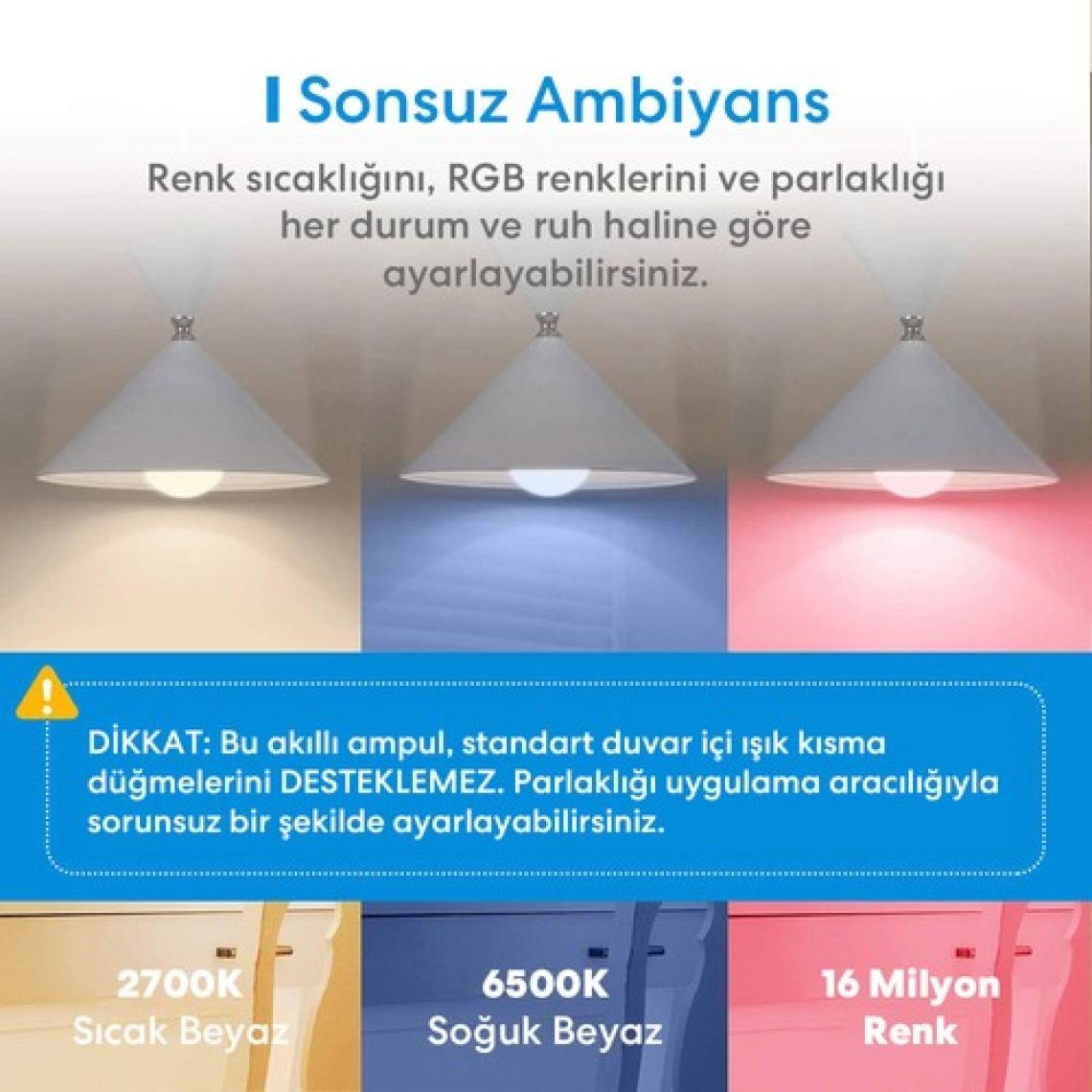 Meross Wi-Fi Uzaktan Kontrollü Akıllı 810 Lümen RGB LED Ampul Ve Akım Korumalı Tekli Priz Seti