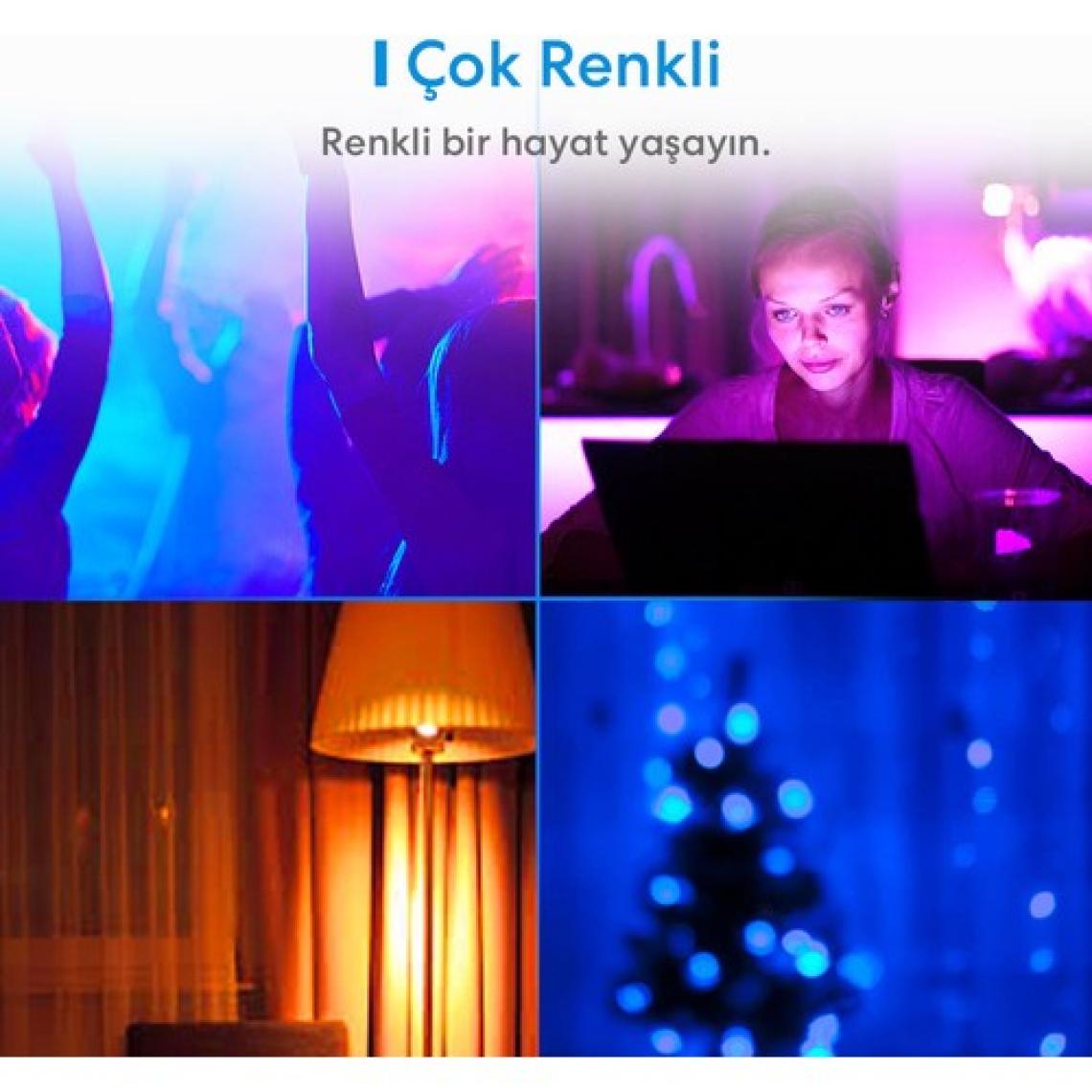 Meross Wi-Fi Uzaktan Kontrollü Akıllı 810 Lümen RGB LED Ampul Ve Akım Korumalı Tekli Priz Seti