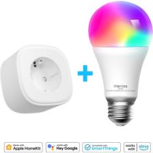 Meross Wi-Fi Uzaktan Kontrollü Akıllı 810 Lümen RGB LED Ampul Ve Akım Korumalı Tekli Priz Seti