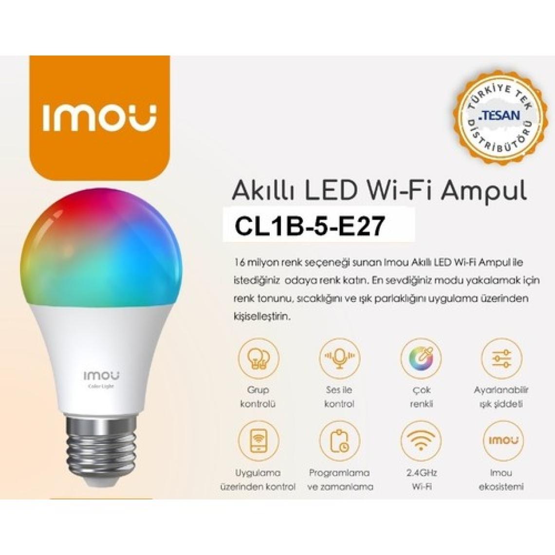 IMOU Akıllı LED WiFi Ampul / Çok Renkli - Ayarlanabilir Işık Şiddeti - Programlama ve Zamanlama  - Uygulama Üzerinden Kontrol - E27 Duy (CL1B-5-E27)