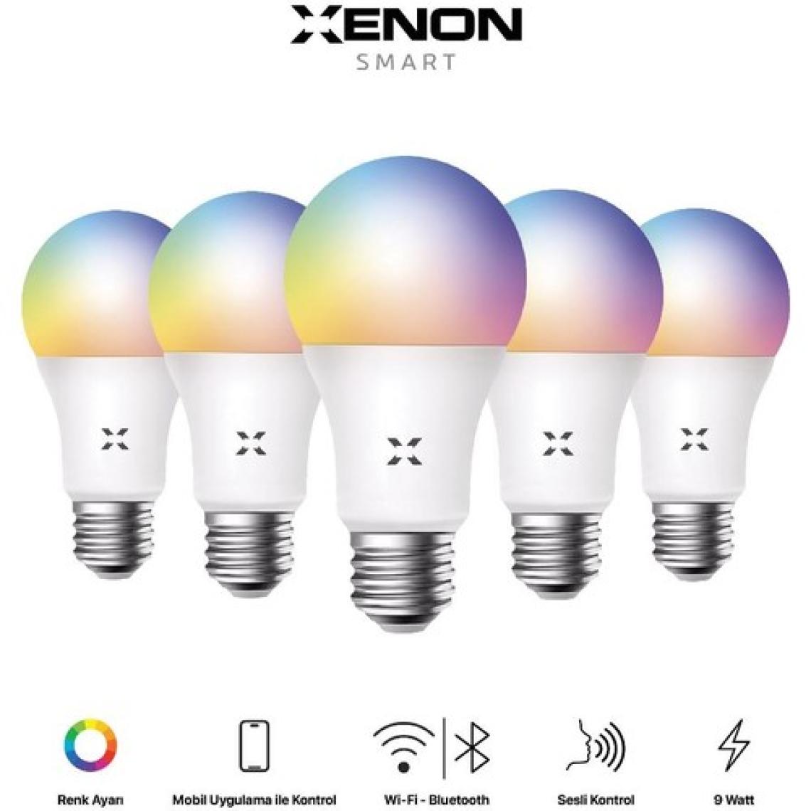 Xenon Smart Akıllı Wi-Fi Led RGB Akıllı Ampul Mobil Uygulama Denetimli Google Home/Alexa Uyumlu Çok Renkli Lamba (5 Adet) X7021