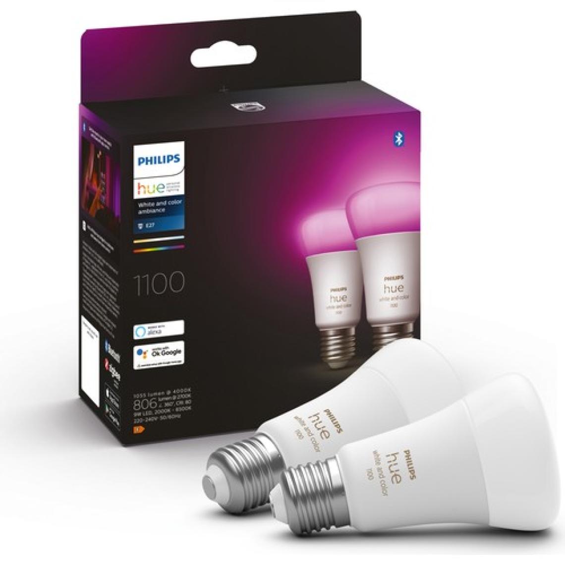 Philips HueWCA 9-75W E27 1100 Lumen Renkli Akıllı Ampul 2'li Ekopaket A60