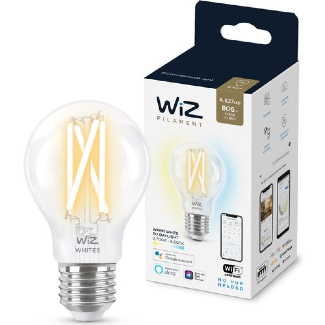 Wiz 60W Sarı-Beyaz Ambiyans E27 Şeffaf Cam Akıllı Filament Ampul (A60)