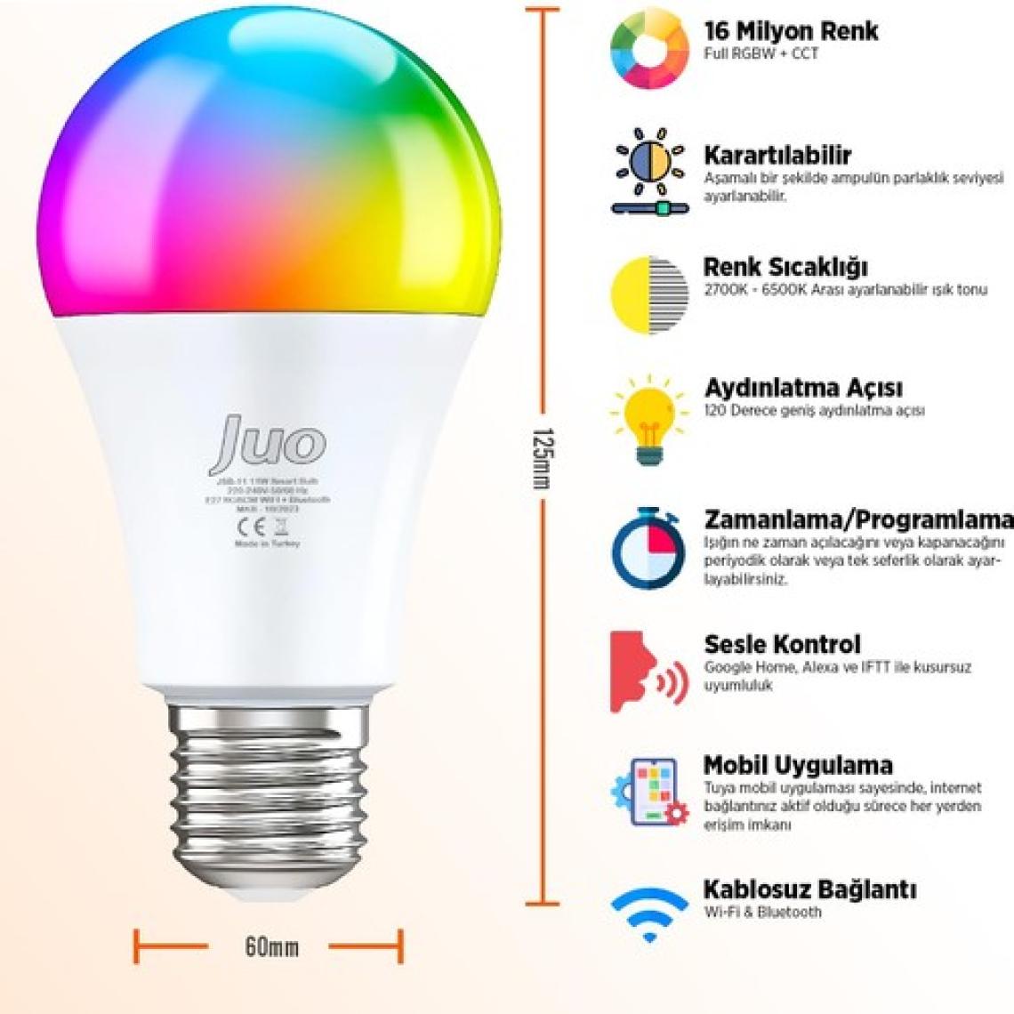 Juo Lumex Akıllı Ampul 11W LED Rgb Wifi & Bluetooth