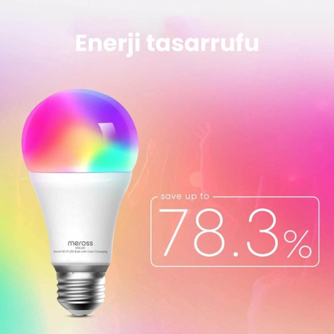 Meross Wi-Fi Uzaktan Kontrollü Akıllı Enerji Tasarruflu 810 Lümen RGB LED Ampul