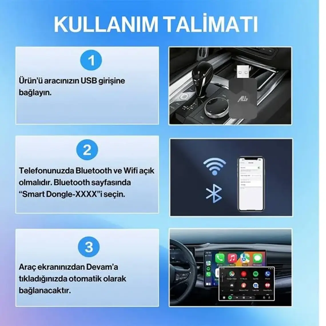 Ally Kablosuz Car Play Adaptörü Apple ve Android Cihazlar Için, Wireless Carplay Çevirici