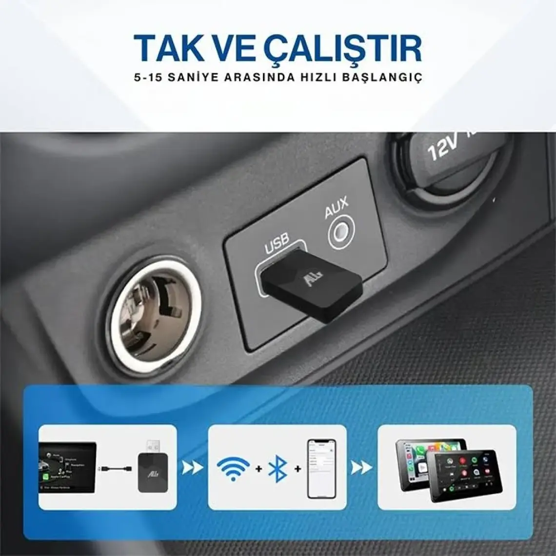 Ally Kablosuz Car Play Adaptörü Apple ve Android Cihazlar Için, Wireless Carplay Çevirici
