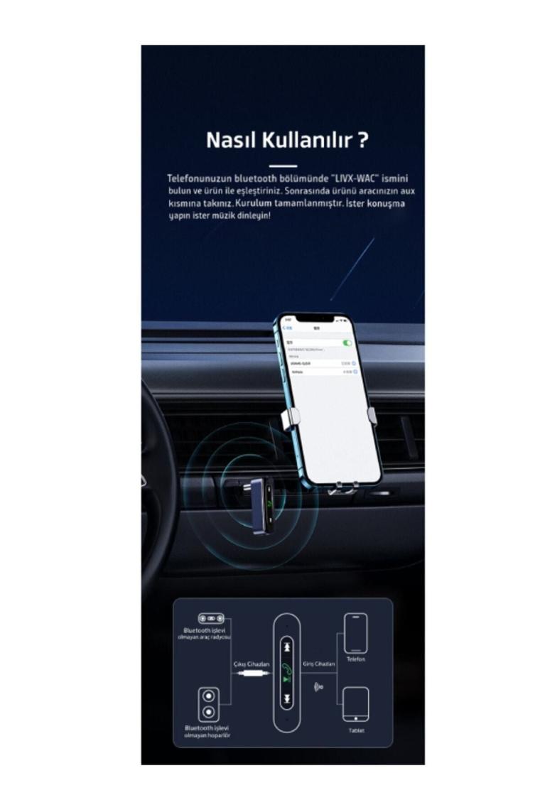 Quick Bluetooth 5.0 Receiver 3.5mm Jack Aux Wireless Audio Araç Kiti Mikrofonlu -wac Wxqy-01