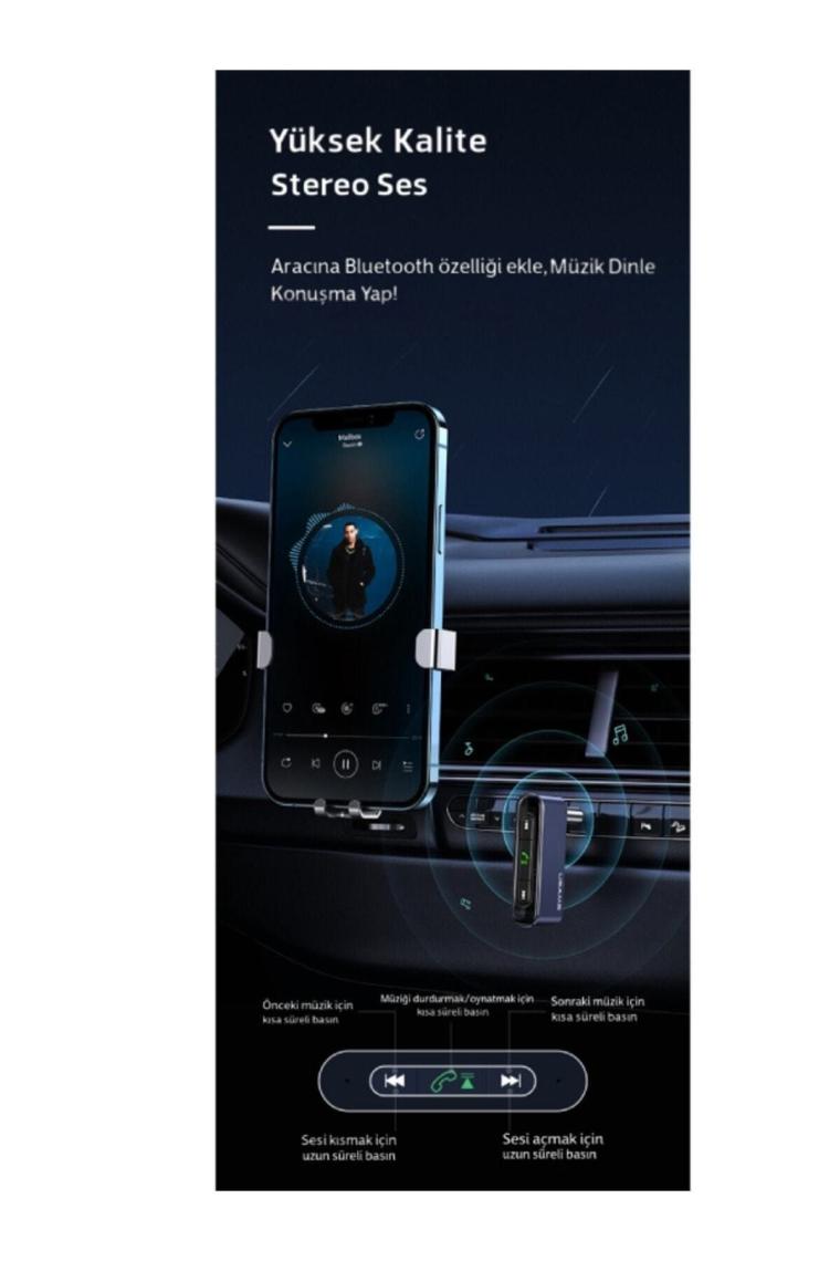 Quick Bluetooth 5.0 Receiver 3.5mm Jack Aux Wireless Audio Araç Kiti Mikrofonlu -wac Wxqy-01