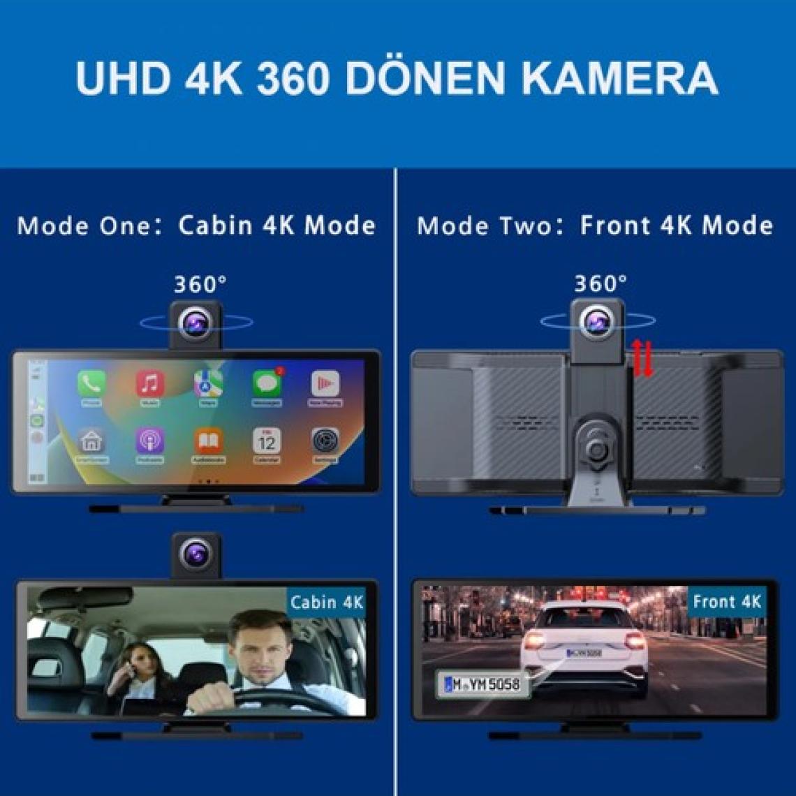 Radoon Yeni Tasarım Kablosuz Carplay Android Auto Uyumlu 4K 10.2 Inç Çift Kameralı Araç Multimedya Ekranı