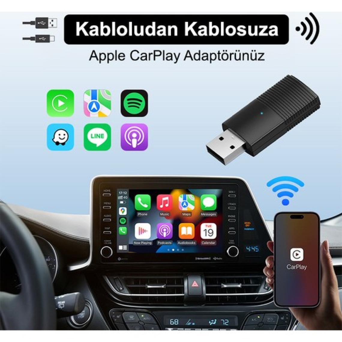 Dark Mini Pro Araç Kiti Apple Cihazlar İçin Kablosuz Apple Carplay Adaptörü, Wireless Carplay Çevirici (DK-VA-MPC1)