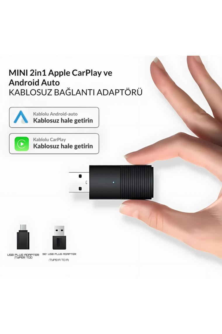Embatech Araç Içi 2in1 Android ve Apple Cihazlar Için Kablosuz Android Auto ve Carplay Adaptörü (EMT-004)
