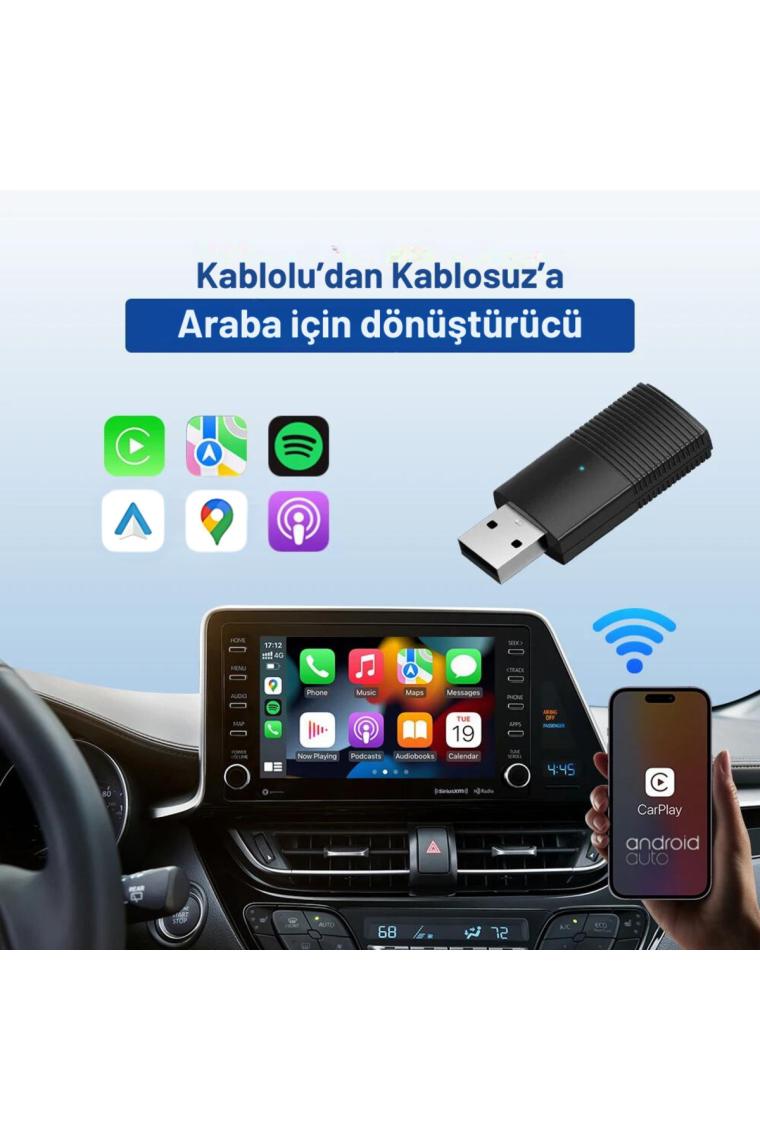 Embatech Araç Içi 2in1 Android ve Apple Cihazlar Için Kablosuz Android Auto ve Carplay Adaptörü (EMT-004)