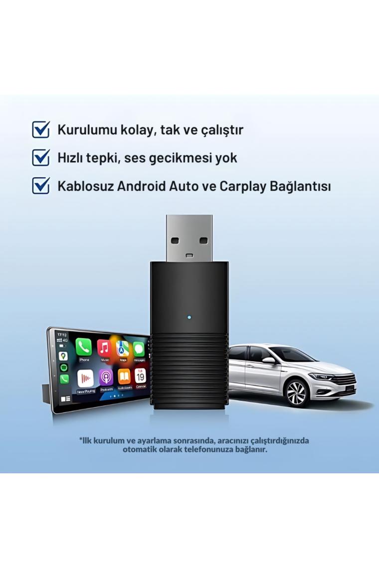 Embatech Araç Içi 2in1 Android ve Apple Cihazlar Için Kablosuz Android Auto ve Carplay Adaptörü (EMT-004)