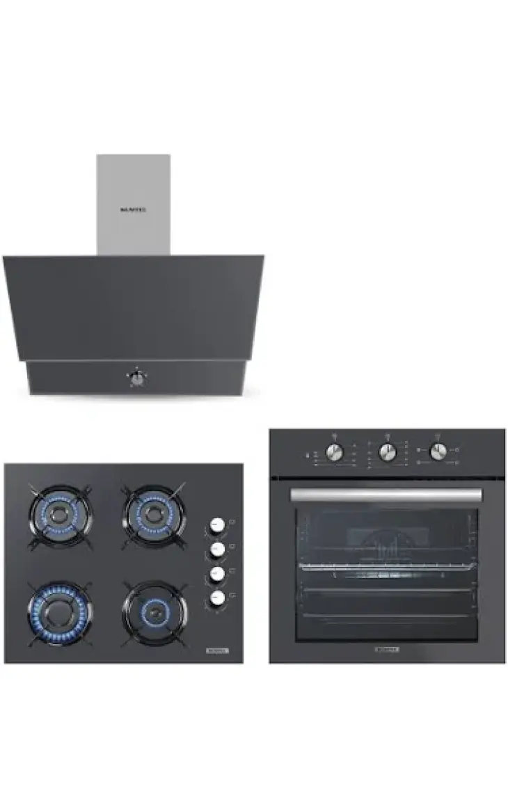 Kumtel Kristal Antrasit ( Gri ) Cam Ankastre Set