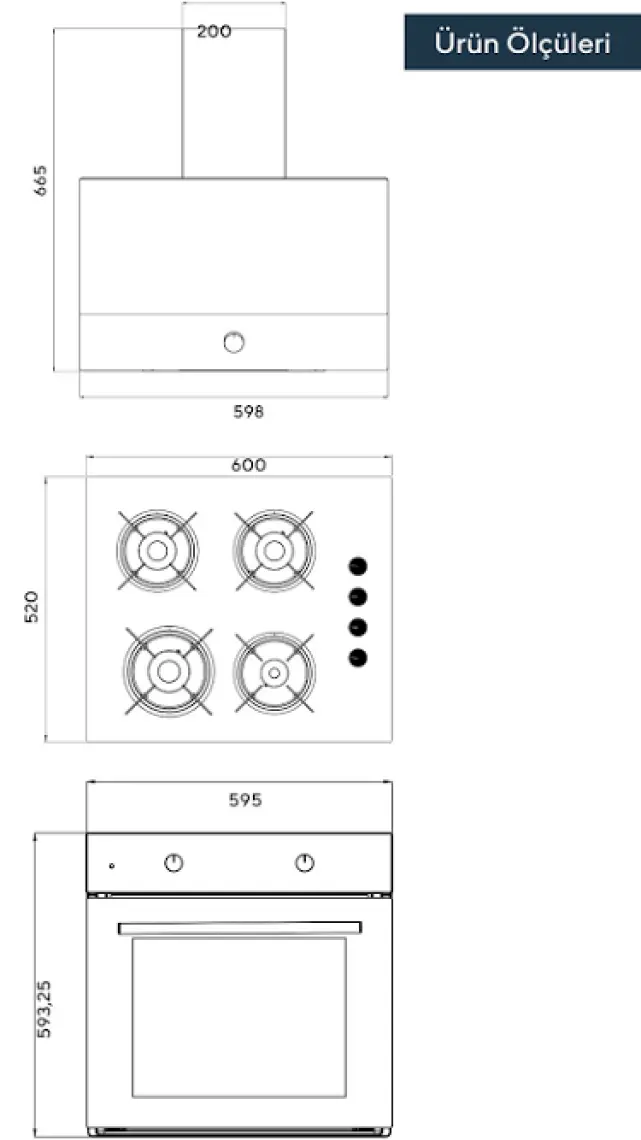 Kumtel Kristal Antrasit ( Gri ) Cam Ankastre Set