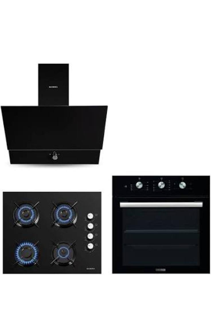 Kumtel Kristal Siyah Cam Ankastre Set (DA6-830 Davlumbaz + KO-40 TAHDF Ocak + B66 - SF2 Fırın)