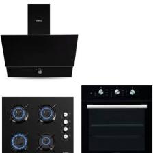 Kumtel Kristal Siyah Cam Ankastre Set (DA6-830 Davlumbaz + KO-40 TAHDF Ocak + B66 - SF2 Fırın)