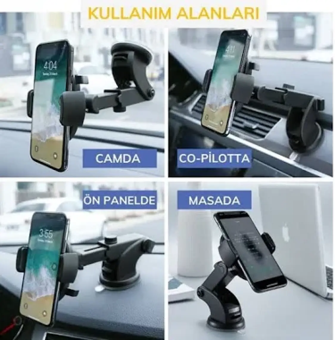 Buffer 360 Derece Dönen Torpido Üstü Uzunluk Ayarlamalı Vantuzlu Teleskopik Araç Telefon Tutucu