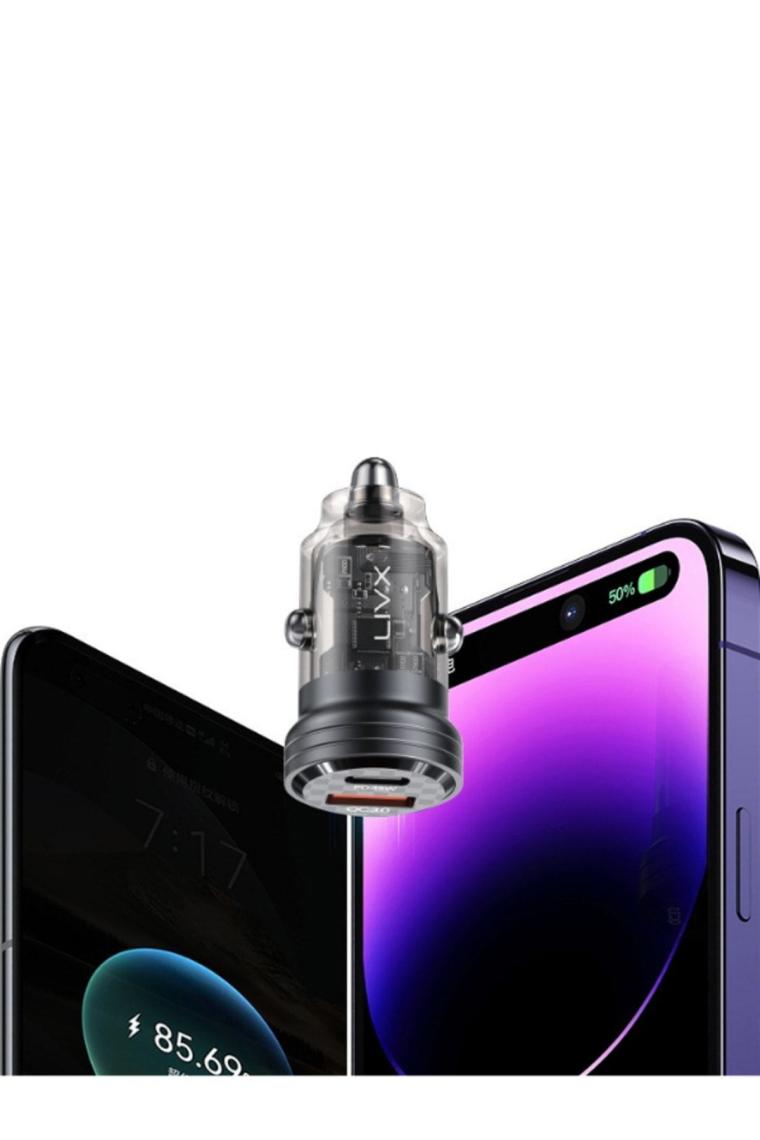 Transparent 45W PD/QC Type C ve USB Çıkış Ultra Hızlı Mini Araç şarj Cihazı L35