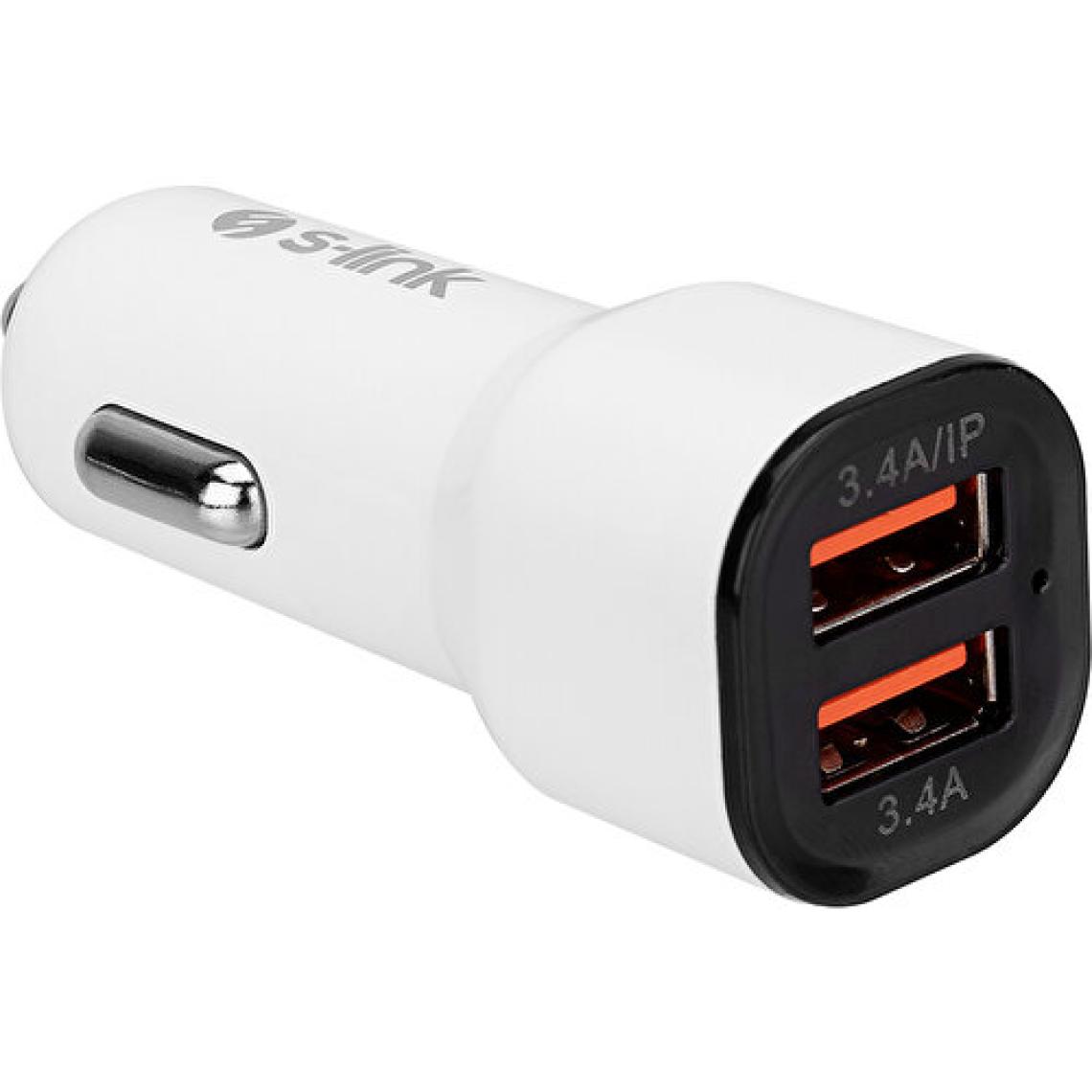 S-Link SL-EC30T Type-C Kablolu 3.4A 2 USB Beyaz Araç Şarj Cihazı