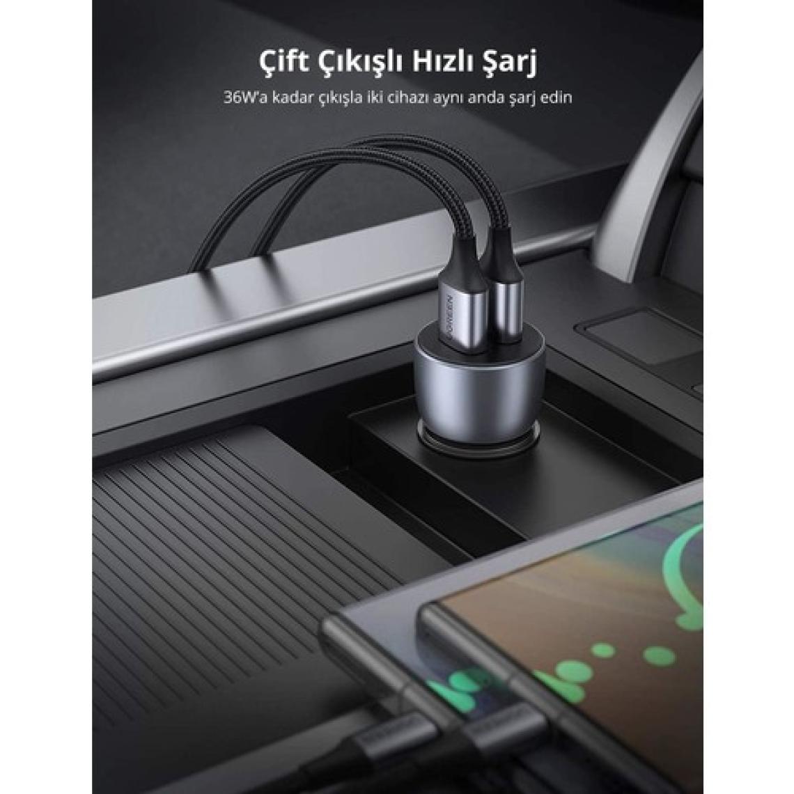 Ugreen 36W Qc 3.0 2 Portlu Araç Çakmaklık Hızlı Şarj Adaptörü