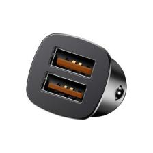 Baseus Square Metal Serisi 30W Çift USB Girişli QC3.0 Hızlı Şarj Destekli Araç Şarj Cihazı - Siyah