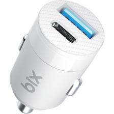 Bix BXAC65C 65W PD Type-C & 18W USB-A Girişli Çift Portlu Hızlı Şarj Özellikli Araç Içi Şarj Cihazı Beyaz