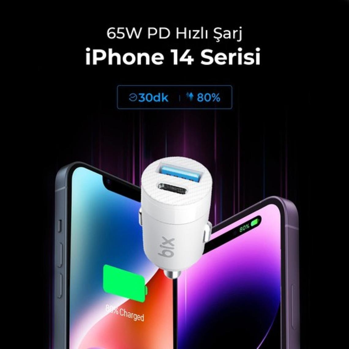 Bix BXAC65C 65 W Beyaz Hızlı Araç Şarj Aleti