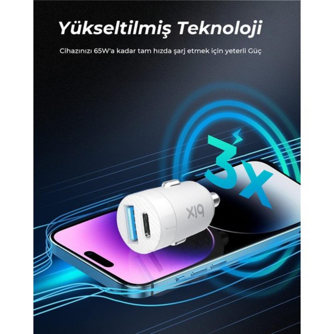 Bix BXAC65C 65 W Beyaz Hızlı Araç Şarj Aleti