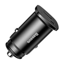Baseus Square Metal Serisi 30W Çift USB Girişli QC3.0 Hızlı Şarj Destekli Araç Şarj Cihazı - Siyah