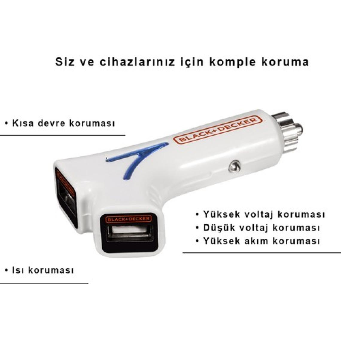 Black&Decker PIUSB2BE 3.1 Amper Çift Çıkışlı Usb Araç Şarj Cihazı