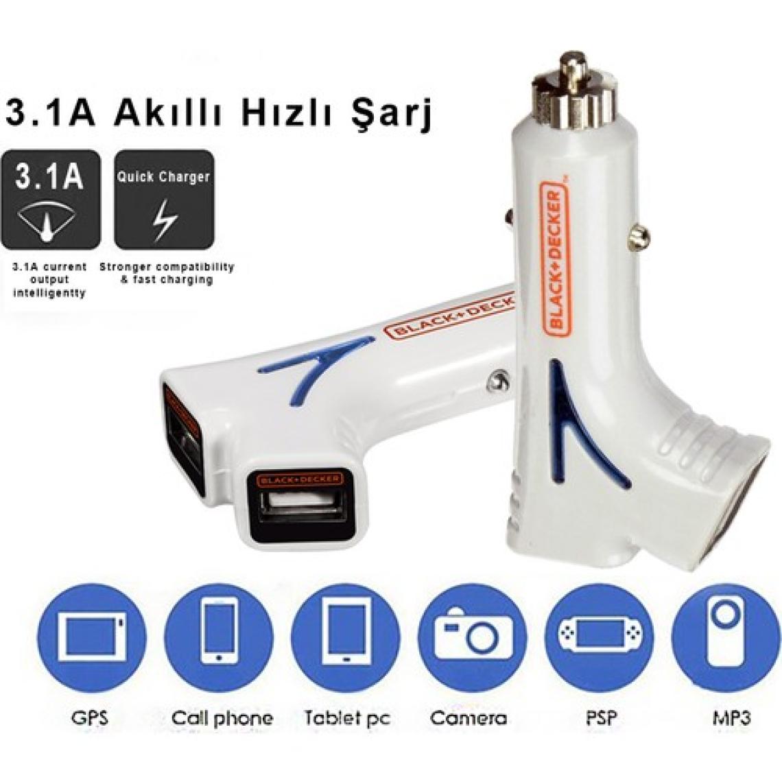 Black&Decker PIUSB2BE 3.1 Amper Çift Çıkışlı Usb Araç Şarj Cihazı