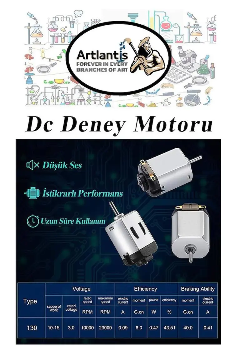 Artlantis Deney Motoru 3 Volt 3 Adet 3V - 6 V Dc Yüksek Devir Dinamo Motoru Okul Hobi Mini Motor 2 Adet Pille Çalışır