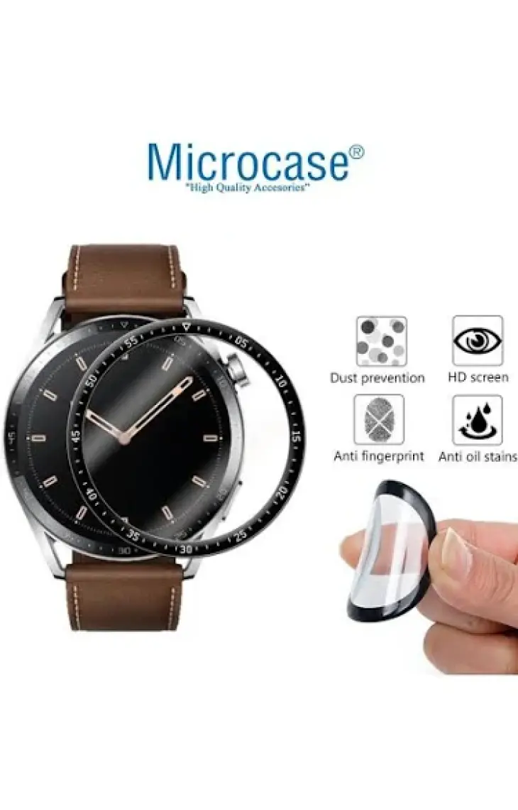 Microcase Huawei Watch Gt 3 46MM Tam Kaplayan Kavisli Ekran Koruyucu 3D Pet Film - Siyah