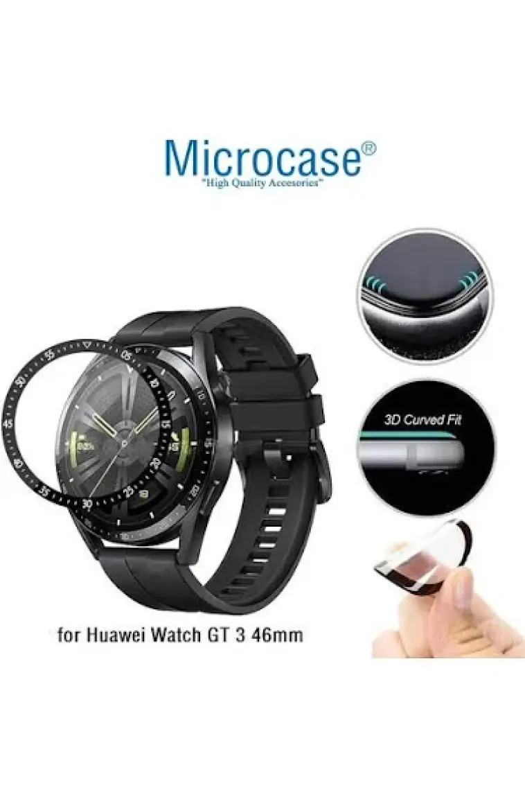 Microcase Huawei Watch Gt 3 46MM Tam Kaplayan Kavisli Ekran Koruyucu 3D Pet Film - Siyah