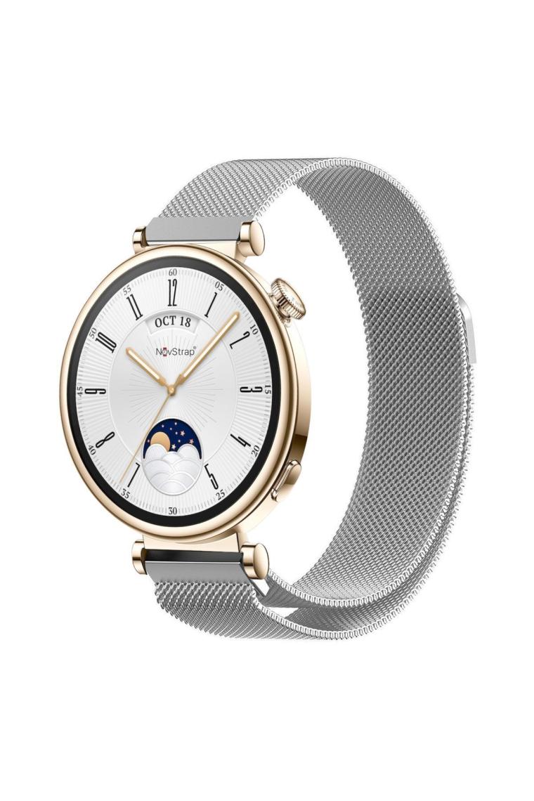 NovStrap Huawei Watch GT4 41mm GT5 41mm ile Uyumlu Kordon (18mm Pimli) Mıknatıslı Metal Hasır Kayış