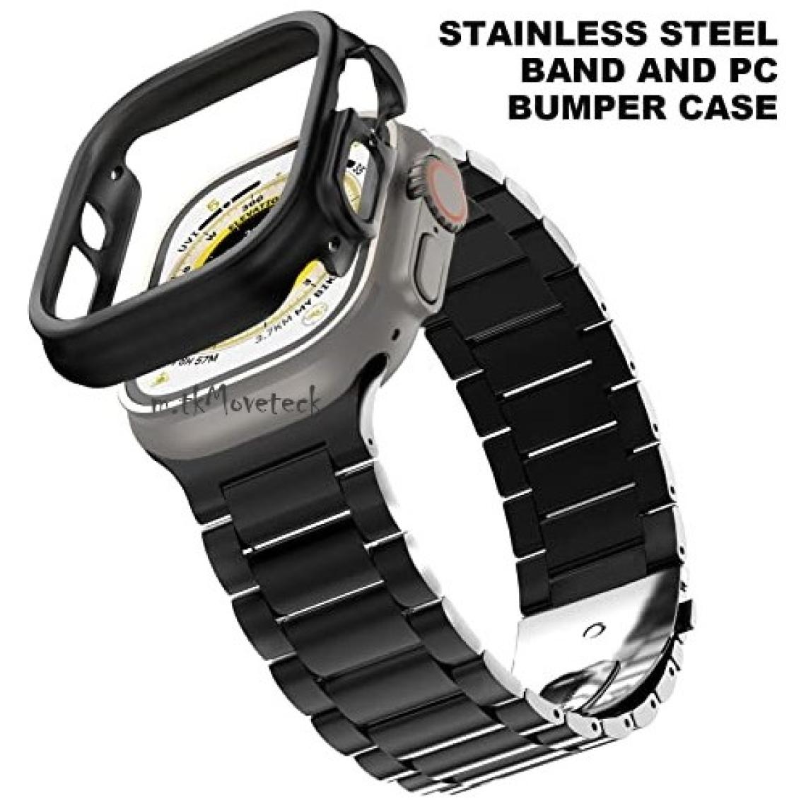 M.TK Moveteck Apple Watch Ultra 49MM Uyumlu Kayış Metal Baklalı Kordon Paslanmaz Çelik Ultra Lüx Kasalı Kordon 2in1 Set Şeffaf Kasa Koruyucu