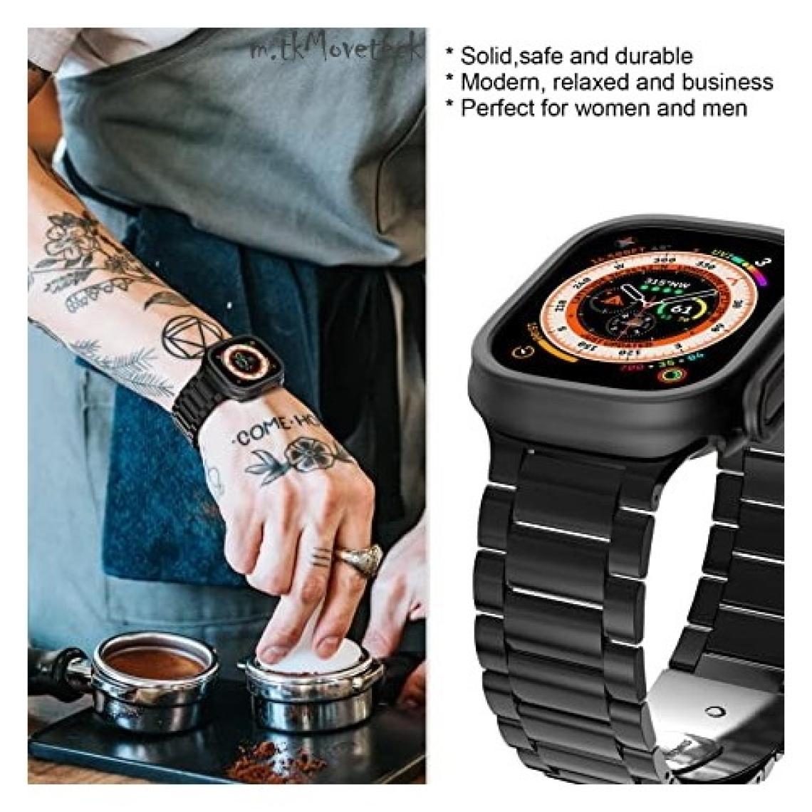 M.TK Moveteck Apple Watch Ultra 49MM Uyumlu Kayış Metal Baklalı Kordon Paslanmaz Çelik Ultra Lüx Kasalı Kordon 2in1 Set Şeffaf Kasa Koruyucu