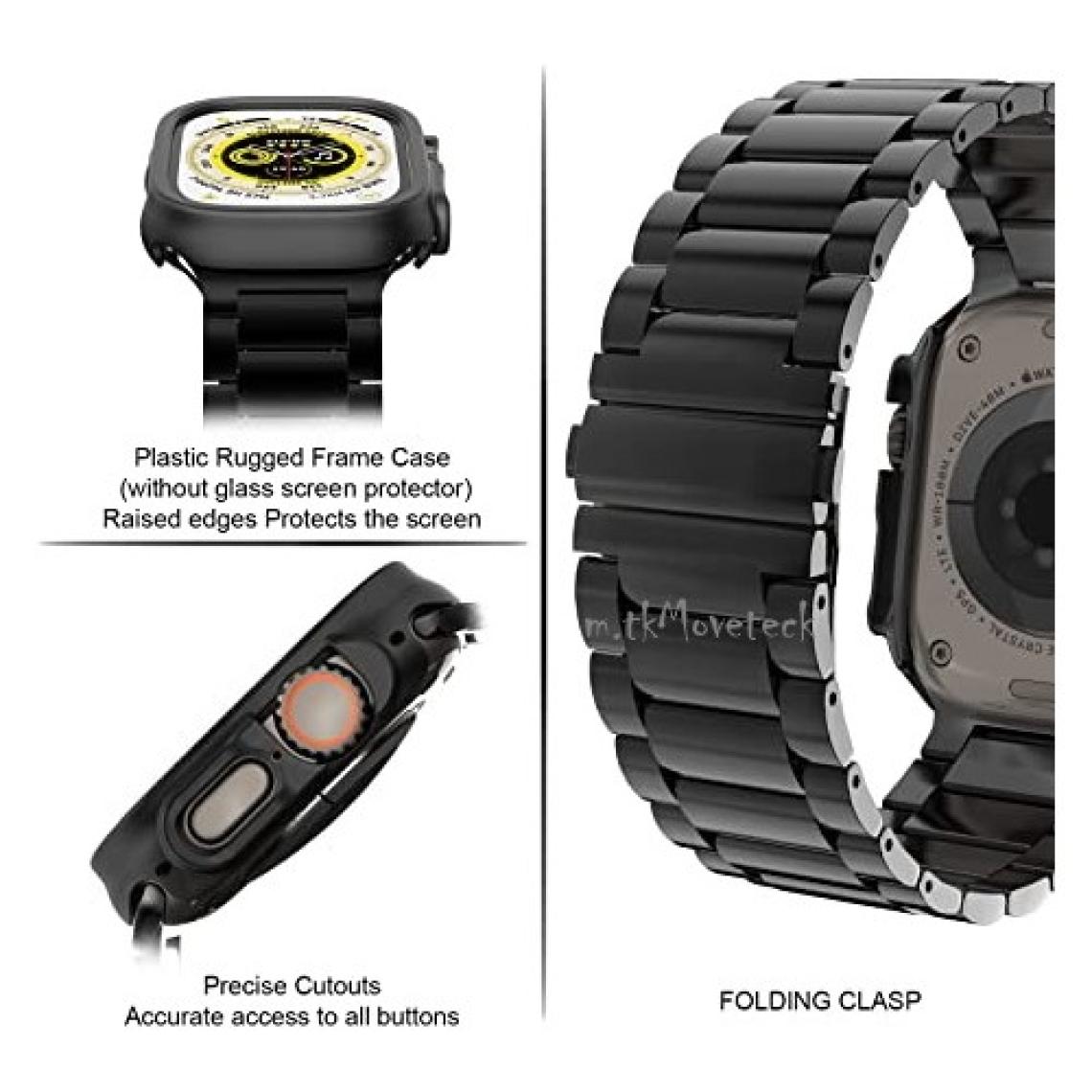 M.TK Moveteck Apple Watch Ultra 49MM Uyumlu Kayış Metal Baklalı Kordon Paslanmaz Çelik Ultra Lüx Kasalı Kordon 2in1 Set Şeffaf Kasa Koruyucu