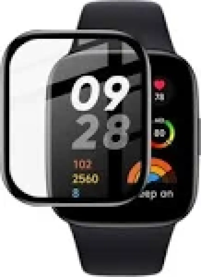 Fibaks Xiaomi Redmi Watch 3 Uyumlu Tam Kaplayan Kavisli Siyah Çerçeveli Saat Ekran Koruyucu
