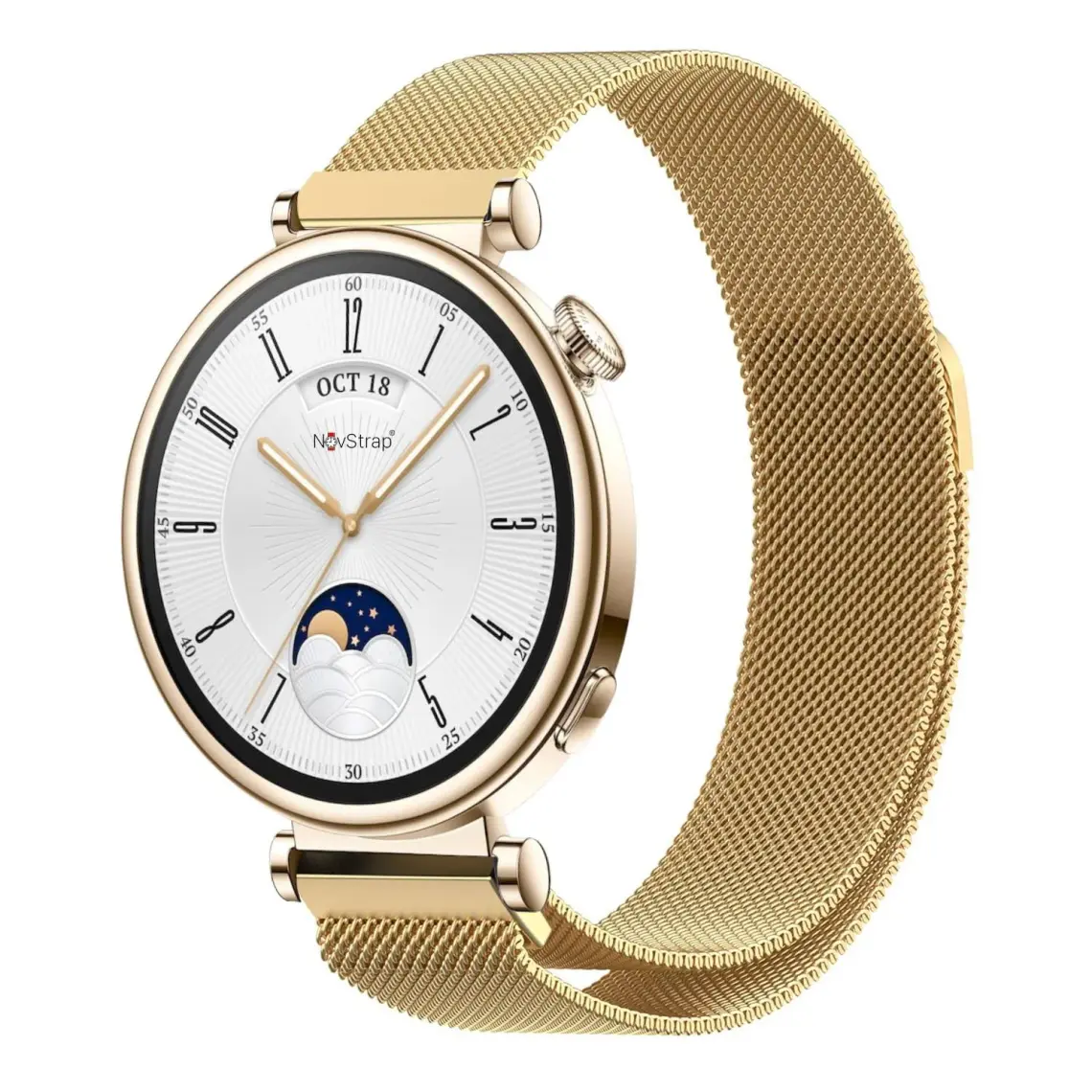NovStrap Huawei Watch GT4 41mm GT5 41mm ile Uyumlu Kordon (18mm Pimli) Mıknatıslı Metal Hasır Kayış
