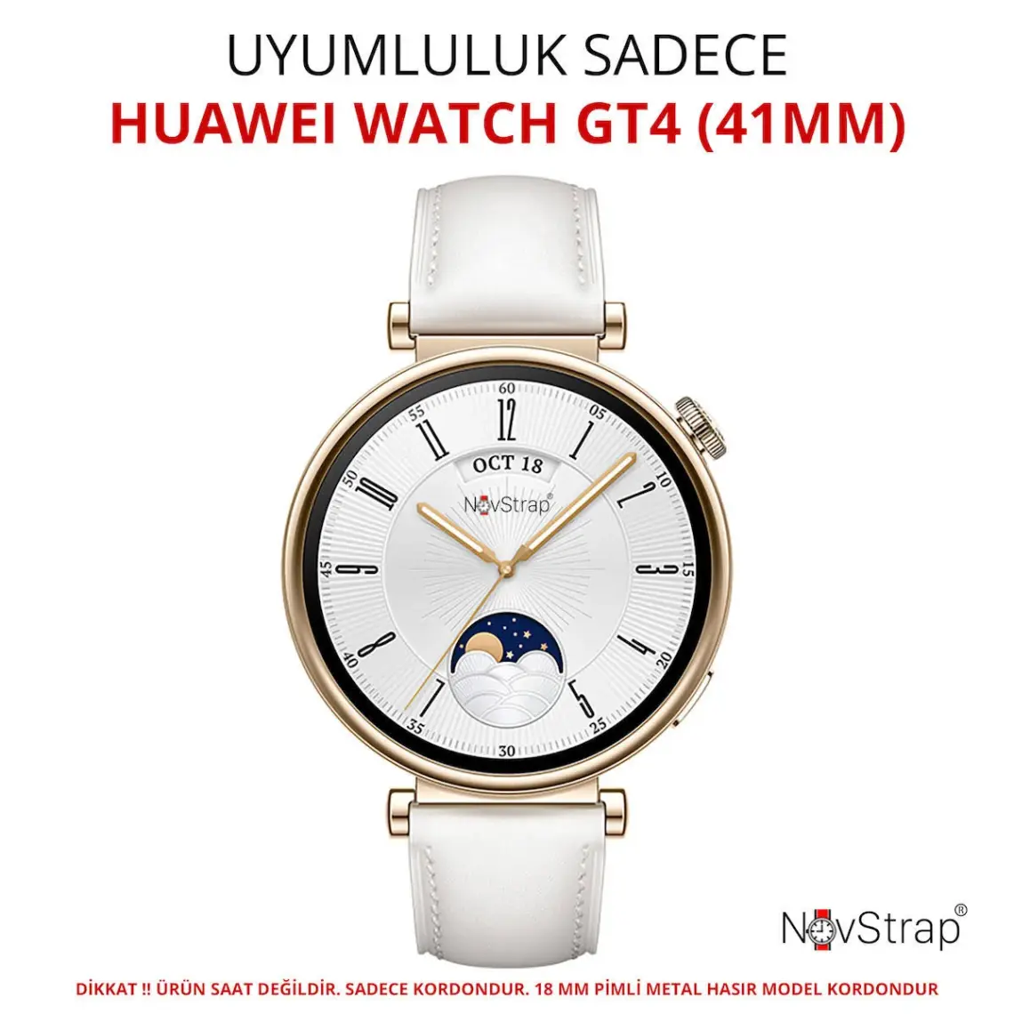 NovStrap Huawei Watch GT4 41mm GT5 41mm ile Uyumlu Kordon (18mm Pimli) Mıknatıslı Metal Hasır Kayış