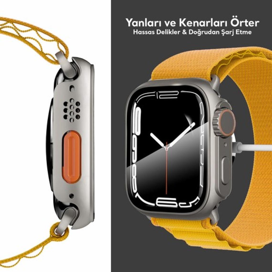 Kip GSM Apple Watch 9 8 7 41MM Ekran Koruma (Apple Watch Ultra Görünüm Kasa) Suya Dayanıklı Sert Pc Tam Koruma Ekran Koruyucu